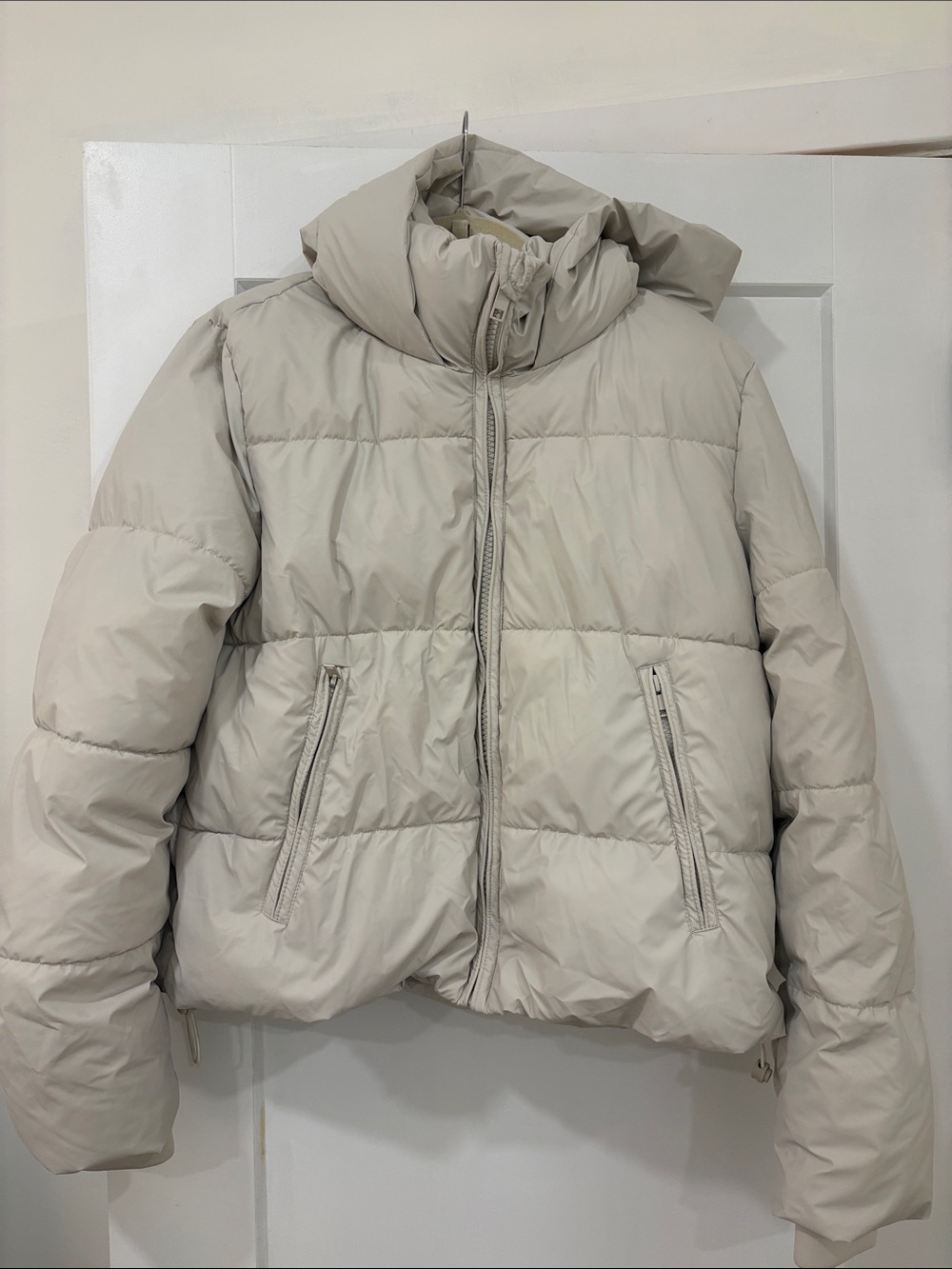 Zara Light Cream Puffer Jacket with High Neck